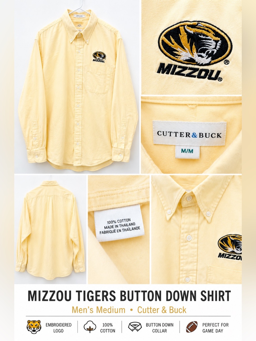 Cutter & Buck Pale Yellow Mizzou Tigers Button-Down Shirt